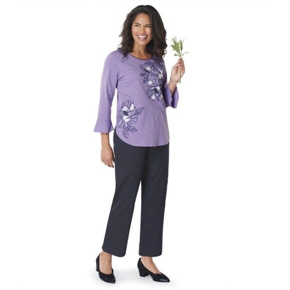 Shabby Chic Alfred Dunner S Beaded &Embroidered  Fairycore Knit Top BellSleeve - Picture 1 of 5